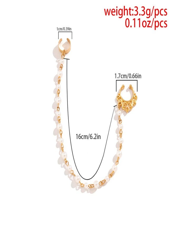 WZNBBOY Punk Pearl Tassel Beaded Nose Hoop with Chain to Ear Cuff Non Piercing Septum Ring Dangle Chain for Women - Image 5